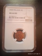 Moneta 2 grosze 1939 NGC 64 RD