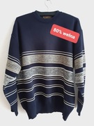 BAGAT męski sweter 80% wełna L XL granatowy ciepły premium elegancki