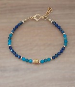 Bransoletka kamienie naturalne Lapis Lazuli Apatyt hematyt stal 