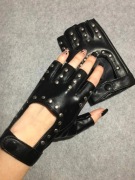 Rękawice skórzane bez palców mitenki czarne nowe