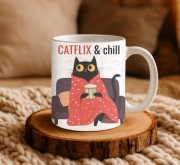 Catflix & Chill kubek kot i netflix prezent dla kociary kociarzy kot na kub