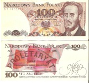 banknot 100 zł PRL Ludwik Waryński 1986 stan bardzo dobry