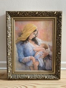 Obraz Matki Boskiej z dzieciątkiem Jezus w złotej ramce