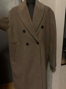 MANGO płaszcz trencz z wełną oversize brązowy taupe duży