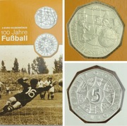 Moneta 5 euro Austria 2004 - 100-lecie piłki nożnej - blister, srebro , AG