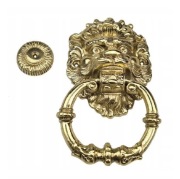 Kołatka do drzwi mosiężna duży lew złoto