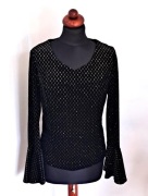 Wieczorowa aksamitna czarna bluzka szerokie rękawy złoty wzór goth M