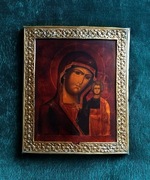 Ikona Matka Boża Kazańska Rosja XIX w. basma 