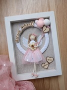 Upominek na roczek prezent na pierwsze urodziny makrama ramka aniołek