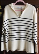 ZARA Sweter oversize w paski z kołnierzem wiskoza L