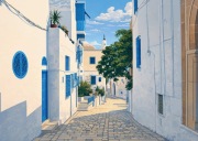 Tunezja - uliczka w Sidi Bou Said - plakat vintage 60x40cm