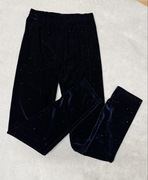 Little kids piękne welurowe granatowe legginsy brokat 134 8/9l