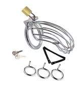Stalowy pas cnoty Chastity Cock Cage klatka na penisa 3 pierścienie + Pasek