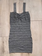 Nowa błyszcząca/srebrna sukienka na naramkach QED London, rozmiar 36, S