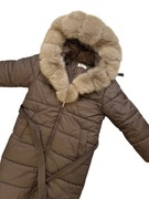 Płaszcz damski puchowy pikowany z kapturem futro Softy premium 