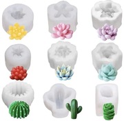 Zestaw 9 form silikonowych - sukulenty, kaktus np. do ozdabiania świec