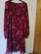 SUKIENKA BOHO VINTED H&M BORDO KWIATY M