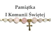 Bransoletka Pamiątka I Komunii Świętej  Opal Kwarc różowy Złoty Krzyżyk