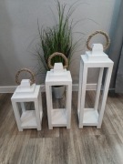 Lampiony drewniane zestaw 3 sztuki białe 35 45 55