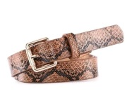 Pasek ze wzorem skóry węża i złotą klamrą