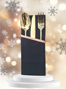 Kieszonka na sztućce serwetka etui pokrowiec czarny ze złotą lamówką 24x8cm