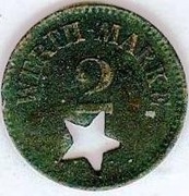 SZCZECIN - WERTH-MARKE 2 FEN gwiazdka mos 16,2 mm - ładny stan  !!!