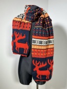 Gruby zimowy długi szalik norweski wzór renifery 200 cm 2m