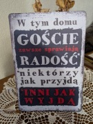 Tabliczka dekoracyjna z żartobliwym napisem, metalowa 
