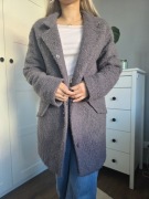 Szary plaszcz typu teddy coat baranek wełna ciepły elegancki r. S