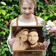 Portret, obraz, szkic na desce, drzewie 