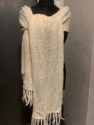 ZARA duża dzianinowa ażurowa narzutka chusta szalik szal frędzle oversize