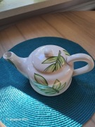 Dzbanek do herbaty - biały w zielone liście