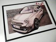 Fiat 500 plakat wydruk 1/10 prezent A3 42x30