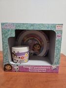 Komplet porcelanowy, dwuczęściowy, talerzyk + kubek KOCI DOMEK GABI 