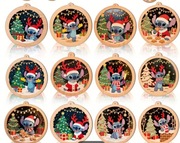 Ozdoby choinkowe Stitch – świąteczne bombki ze sklejki 12 szt. kolorowe 7cm