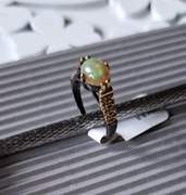 PIERŚCIONEK Z OPALEM NATURALNYM TOPAZAMI SREBRO 925 POZŁACANE CZARNY ROD 14