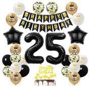 Zestaw balonów na 25 urodziny dla mężczyzny czarno złoty baner nowy