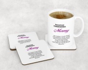 Kubek z dwustronnym nadrukiem i korkową podkładką. Prezent na Dzień Matki.