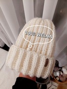 Czapka wełna rękodzieło handmade ecru kremowy