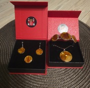 PIERŚCIEŃ BRANSOLETA MEDALION i KOLCZYKI BURSZTYN BAŁTYCKI