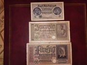 Niemcy zestaw bankntów 3szt. Banknoty okupacyjne