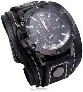 MD czarny zegarek męski szeroka bransoleta skóra