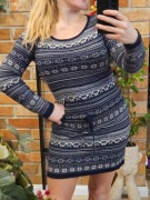 H&M sukienka zimowa tunika sweter swetr norweski wzór r. S