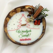 Świeca w Kokosie z Opcją spersonalizowanego Napisu / Święta / Twój napis 