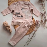 Zestaw dresik 74 dres różowy koronka długi rękaw bluza spodnie