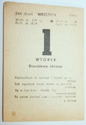 Kartka z kalendarza z 01.09.1981 r. Metryczka urodzin, itp. !! ORYGINALNA !