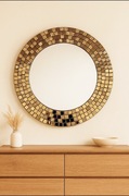 Lustro złote okrągłe, Złota rama. Mozaika 60cm 