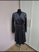 Sukienka welurowa srebrny błysk brokat pasek w zestawie L 40 nowa