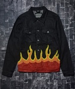 PULL&BEAR KURTKA JEANSOWA W PŁOMIENIE BURNING JACKET MODNA MALOWANA