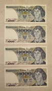 Zestaw 4 banknotów 1000 zł 1982 UNC (kolejne numery)